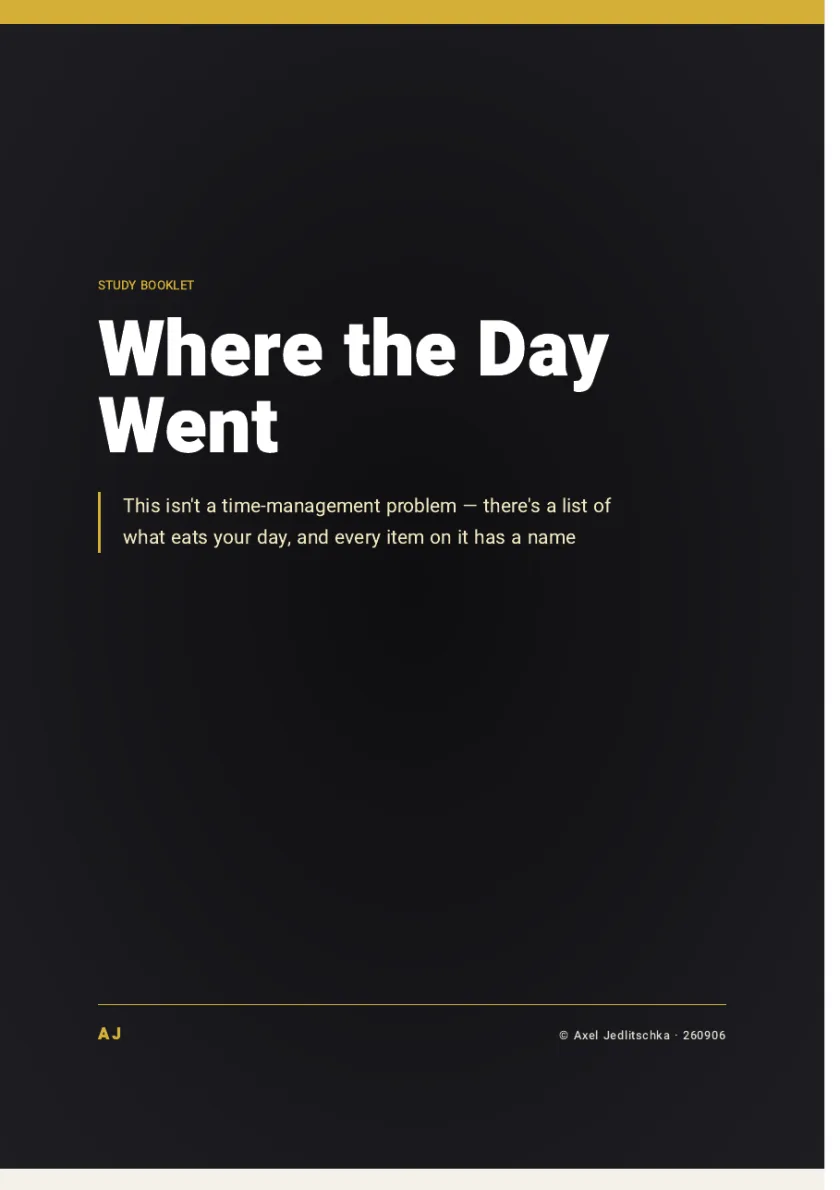 The cover of the booklet: Where the Day Went. This isn’t a time-management problem