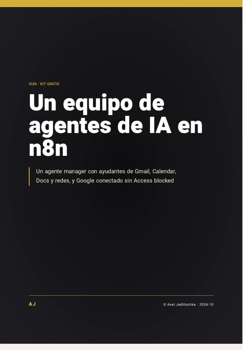 La primera página de la guía: un equipo de agentes de IA en n8n, listo para importar